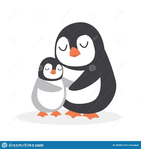 Cute Mommy And Baby Penguin Hug Vector Stock Vector Illustration Of