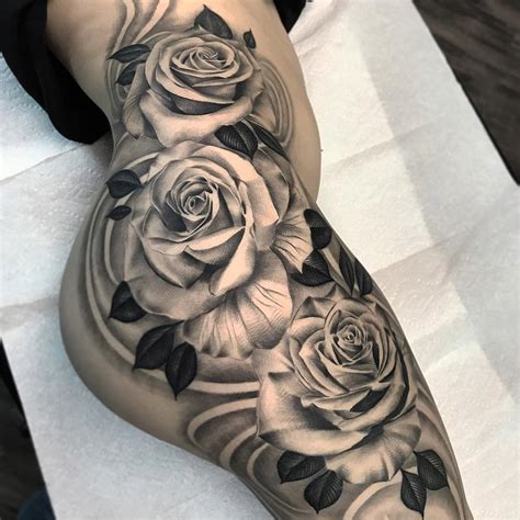 Many lines that make up a wonderful design. Roses Side Tattoo, Black & Grey