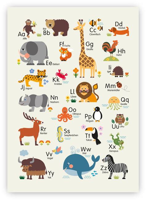 A Poster With Animals And Letters On It