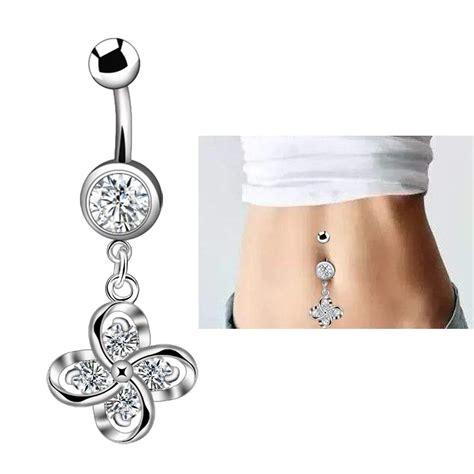 Fashion Lovely Flower Dangle Belly Button Rings Navel Ring Piercing Titanium Steel Zircon Body