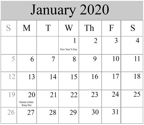 Pick Holidays In January 2020 Calendar Printables Free Blank