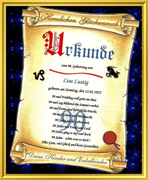 Es gibt wahrlich nicht viele menschen, die von sich der zweck des lebens ist das leben selbst. 90.Geburtstag, individuelle Geschenk-Urkunde