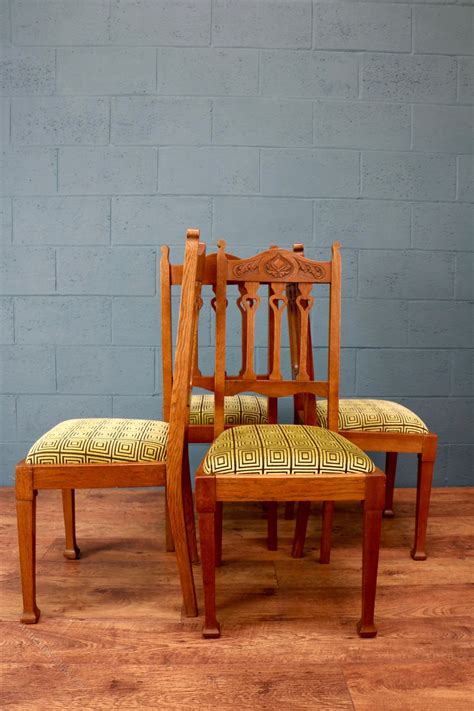 I have never reupholstered dining room chairs before, but my friend did it recently and said how easy it is. Arts And Crafts Dining Chairs - Antiques Atlas