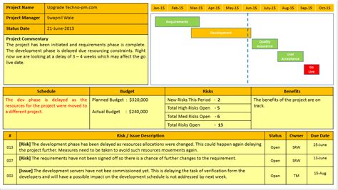 Project Status Report Template Free Project Management