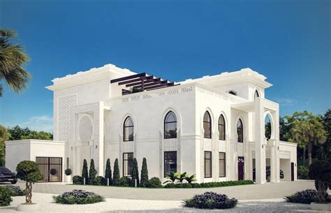 White Modern Islamic Villa Exterior Design Jeddah Saudi Arabia With