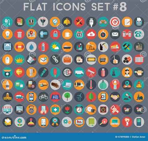 Big Set Of Flat Vector Icons With Modern Colors Stock Vector