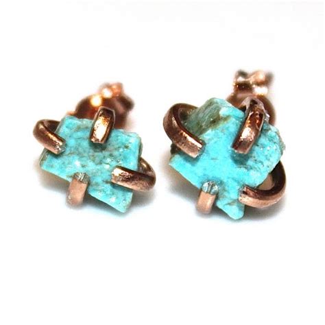 Raw Turquoise Stud Earring Rose Gold Earring Turquoise Jewelry