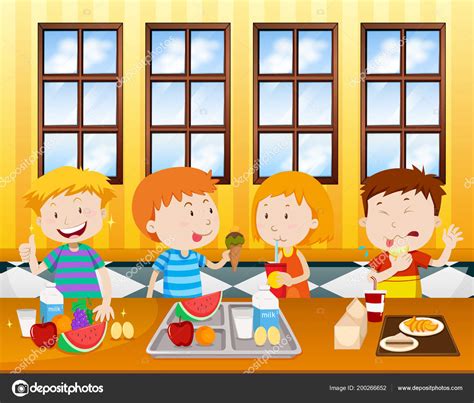 Children Eating Cafeteria Illustration Stock Vector By ©blueringmedia