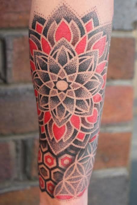 Black And Red Dotwork Geometric Tattoo Tattoo Sleeve Designs Red