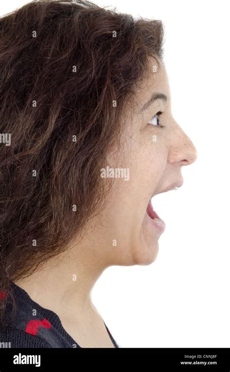 Young Woman Screams Loud Mouth Wide Open Stock Photo Alamy