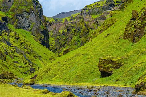 Images Iceland Pakgil Canyon Nature Streams Mountains Moss