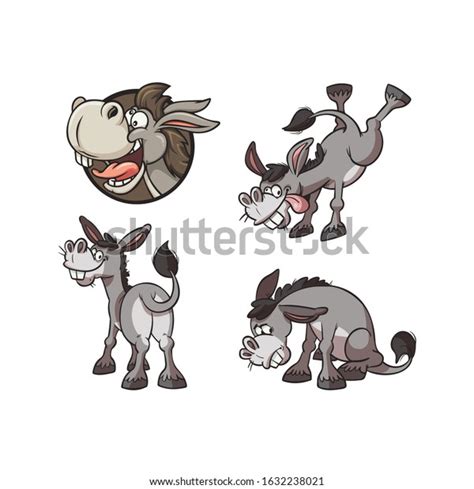 Donkey Cartoon Character Set Vector Illustration 스톡 벡터로열티 프리 1632238021