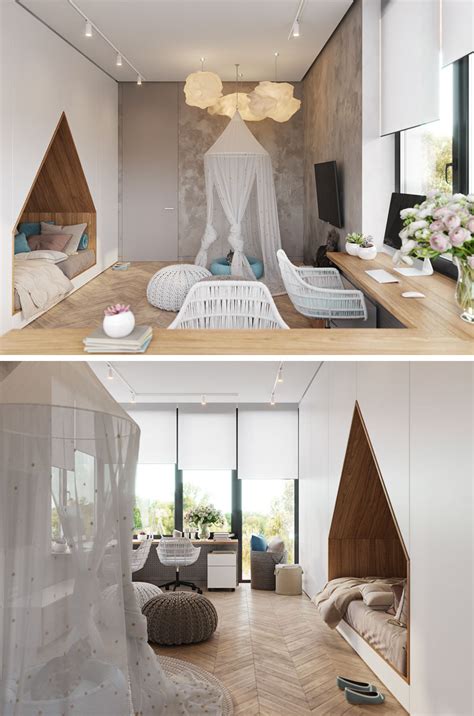 This Bedroom Design For A Teenager Features A Bed Built Into A Wall Of