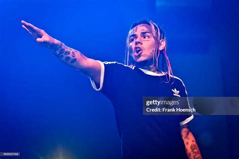 American Rapper Tekashi 6ix9ine Performs Live On Stage During A News