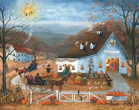 Fall Country Halloween Folk Art Art Painting
