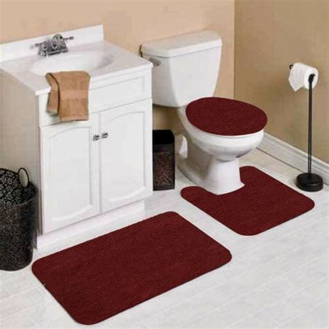 S 3pc Burgundy Bathroom Set Bath Mat Rug Contour And Toilet Lid Cover