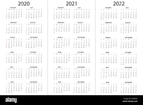 Conjunto De Calendarios 2020 2021 2022 Años Plantilla De Diseño