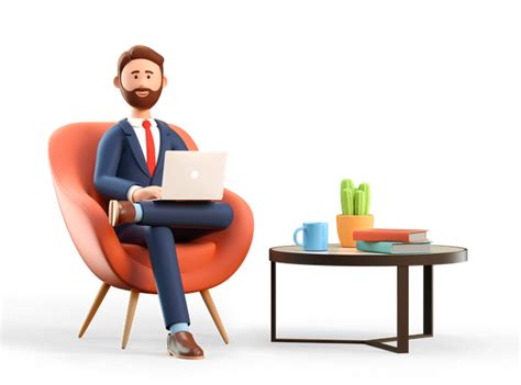 Premium Businessman With Laptop Sitting In Office Workplace 3d