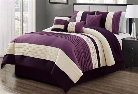 7 Piece Purple Beige Comforter Sheet Set Queen