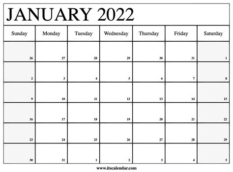 January 2022 Calendar Free Printable Calendar 2022 Cute January 2022