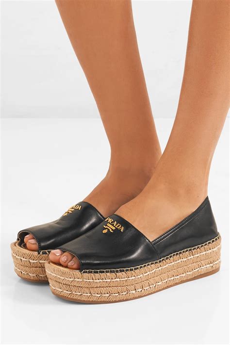 Womens espadrille wedge sandals closed toe platform lace up ankle wrap slingback sandals. Prada Leather Platform Espadrilles in Black - Lyst