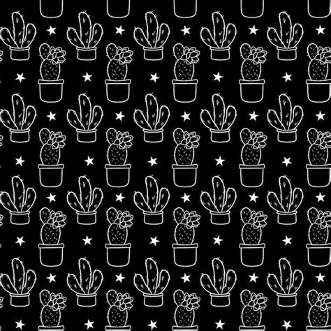 Premium Vector Seamless Pattern With Cute Handdrawn Cacti Black