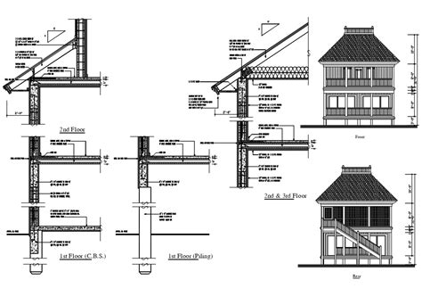 Roof Section And Elevation Cad Drawing Cadbull 879