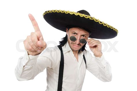 man wearing mexican sombrero isolated on white stock image colourbox