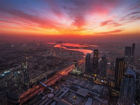 Dubai Skyline At Sunrise United Arab Emirates Landscape Modern City