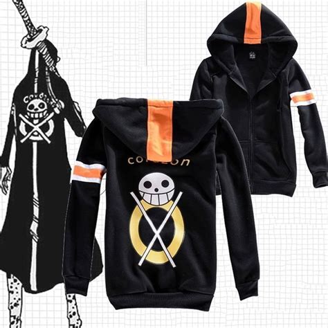 New Anime One Piece Trafalgar Law Black Jacket Hooded Sweatshirt Warm