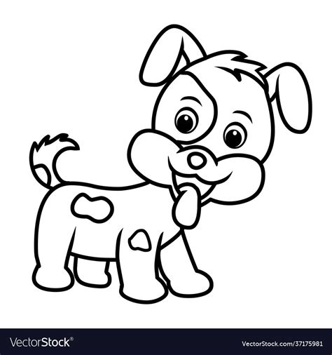 Cartoon Dog Happy Puppy Coloring Page Royalty Free Vector