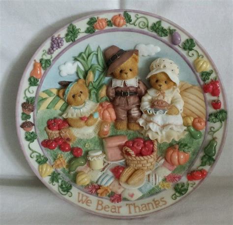 Cherished Teddies We Bear Thanks Plate Thanksgiving Pilgrim Indian