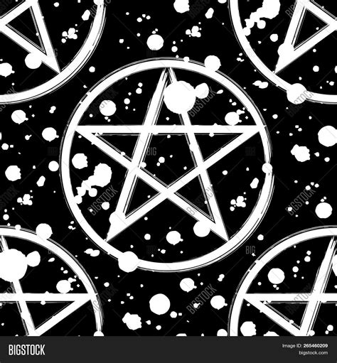 Pentagram Seamless Pattern Brush Drawing Magic Occult Star Symbol And