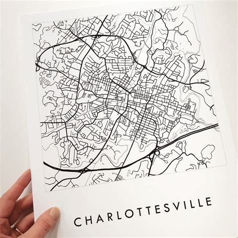 Charlottesville Virginia Map Street Map Drawing Black And Etsy