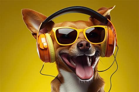 Premium Ai Image Dog Wearing Headphones