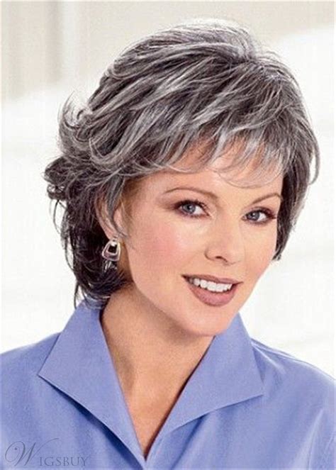 Salt And Pepper Hairstyle Medium Bob Layered Straight Synthetic Wig 12