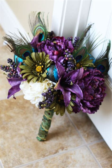 custom listing for benita purple peacock bridal and bridesmaid bouquets peacock wedding