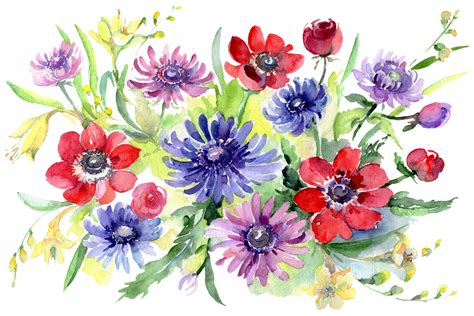 Bouquet Of Wild Flowers Watercolor Pn