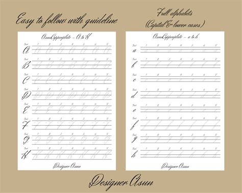 Copperplate Calligraphy Worksheet Printable Template Pdf For