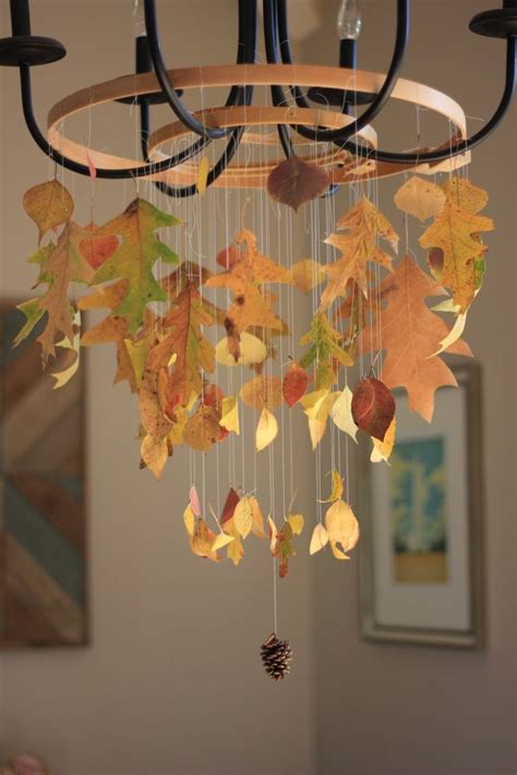 Autumn Chandelier Constructed With Embroidery Hoops Thread And