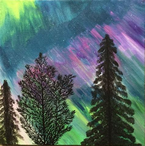 Northern Lights Painting Aurora Borealis Painting By Upanddownart