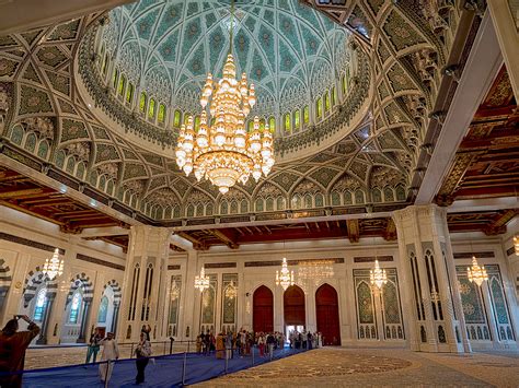 Interior Of The Sultan Qaboos Grand Mosque In Muscat Oman