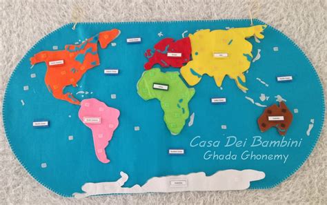 Montessori Continents Of The World Felt Map Geography Lesson Etsy