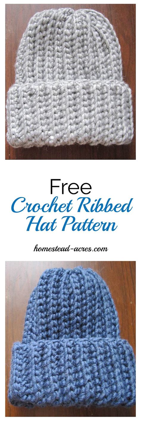 26 free crochet coaster patterns; Crochet Ribbed Hat Pattern - Homestead Acres