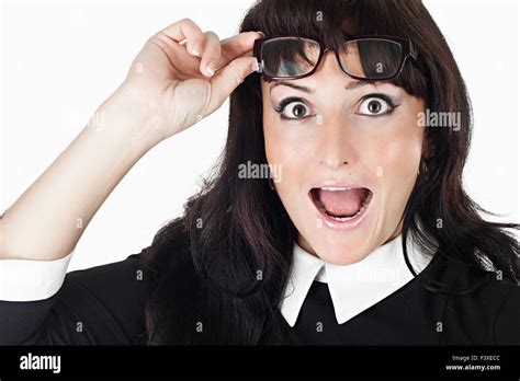 Crazy Beautiful Woman Wearing Glasses Stock Photo Alamy