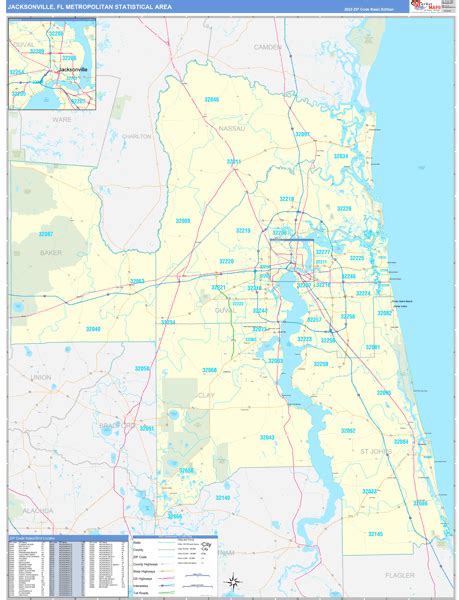 Jacksonville Fl Metro Area Wall Map Basic Style By Marketmaps Mapsales