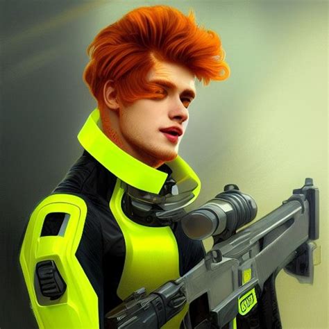 Ginger Twink Boy With Midpart Hair Style In A Neon Yellow Rubber Suit
