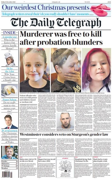 Daily Telegraph Front Page 23rd Of December 2022 Tomorrow S Papers Today