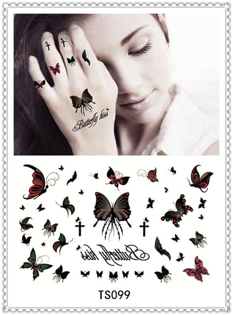 Yeeech Temporary Tattoos Sticker Butterfly Kiss Cross Design Waterproof Fake Transfer Small Hand