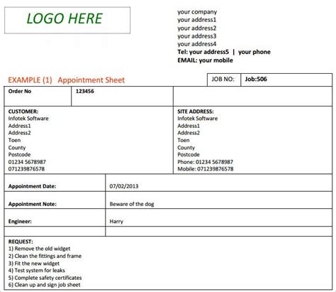 Job Sheet Template Free Excel Pdf Documents Downloads